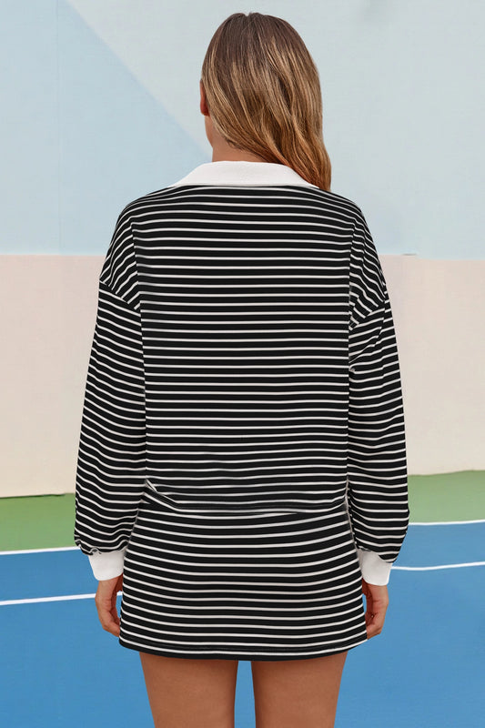 Womens Cool Black Striped 2 Piece Outfits Fisoew - Fisoew