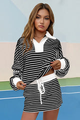 Womens Cool Black Striped 2 Piece Outfits Fisoew