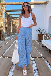 Fisoew Women's Blue Crochet Cover Up Pants