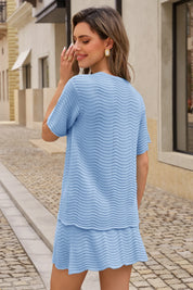 Fisoew Women's Blue Crochet Swimsuit Coverup 2 Piece Skirt Sets - Fisoew