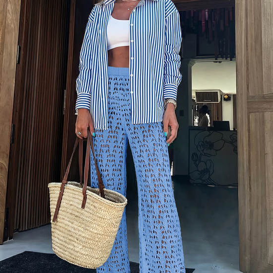 Fisoew Women's Blue Crochet Cover Up Pants - Fisoew