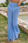Fisoew Women's Blue Crochet Cover Up Pants - Fisoew