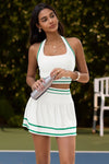 Womens White Green 2 Piece Tennis Skirt Sets Fisoew - Fisoew