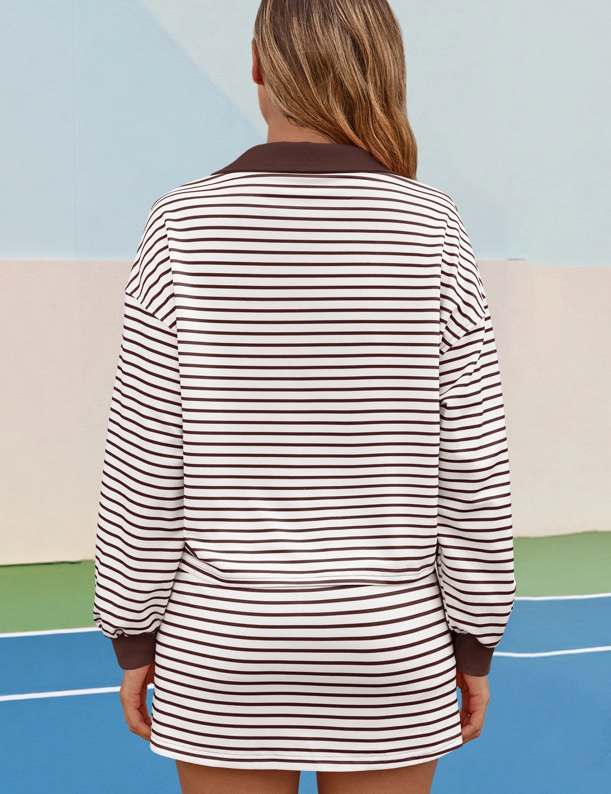 Womens Brown Striped 2 Piece Outfits Fisoew - Fisoew