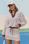 Womens Brown Striped 2 Piece Outfits Fisoew - Fisoew