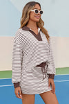 Womens Brown Striped 2 Piece Outfits Fisoew - Fisoew