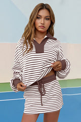 Womens Brown Striped 2 Piece Outfits Fisoew