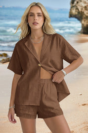Womens Brown 2 Piece Sets Outfits Fisoew - Fisoew