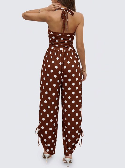Straps Sleeveless Wide Leg Side-Cinch Jumpsuits - Fisoew