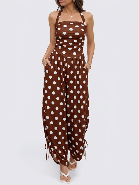Straps Sleeveless Wide Leg Side-Cinch Jumpsuits - Fisoew