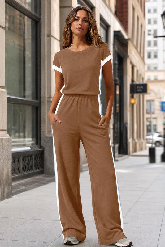 Short Sleeve Wide Leg Pants One Piece Jumpsuits - Fisoew