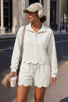 Crop Tops With Shorts Ruffle Trim Solid Sets - Fisoew