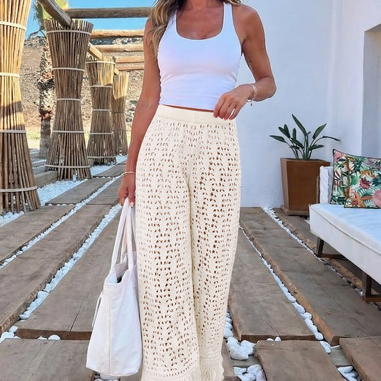 Fisoew Women's White Crochet Cover Up Pants - Fisoew