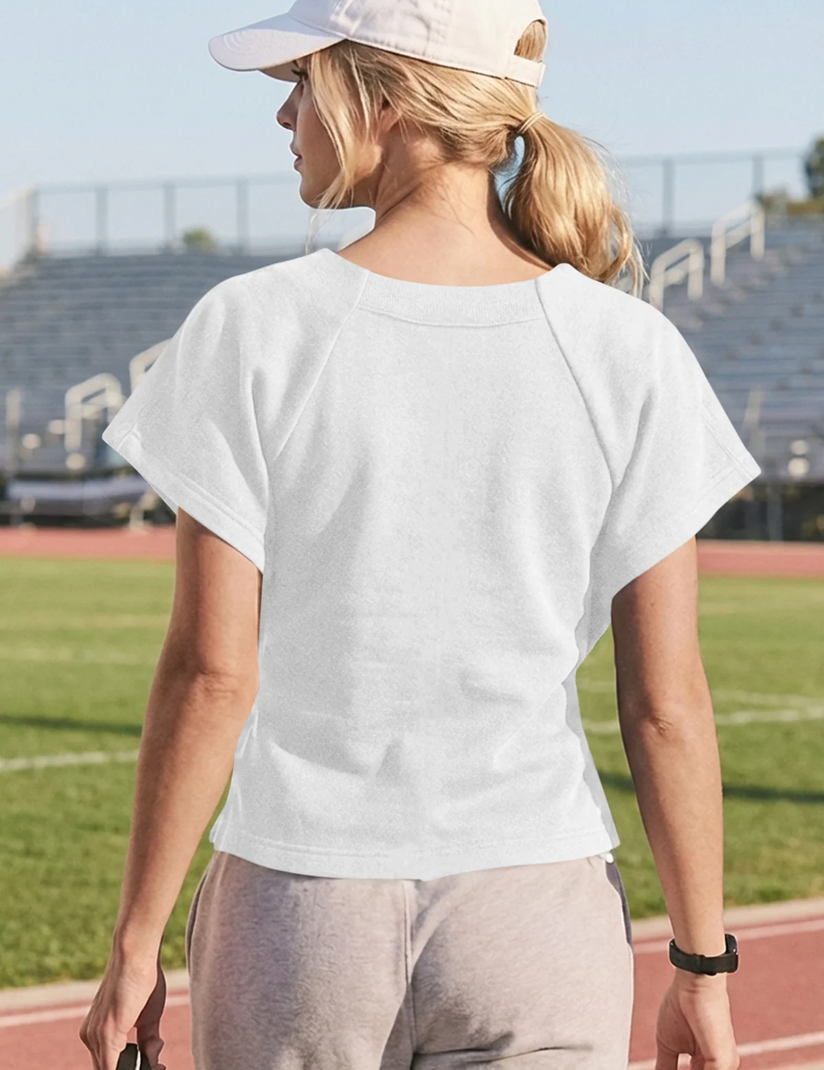 Fisoew Women's White Summer Short Sleeves Tee Tops Crewneck Sweatshirt - Fisoew