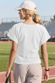 Fisoew Women's White Summer Short Sleeves Tee Tops Crewneck Sweatshirt - Fisoew