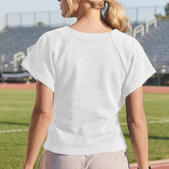 Fisoew Women's White Summer Short Sleeves Tee Tops Crewneck Sweatshirt - Fisoew