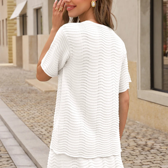 Fisoew Women's White Crochet Swimsuit Coverup 2 Piece Skirt Sets - Fisoew