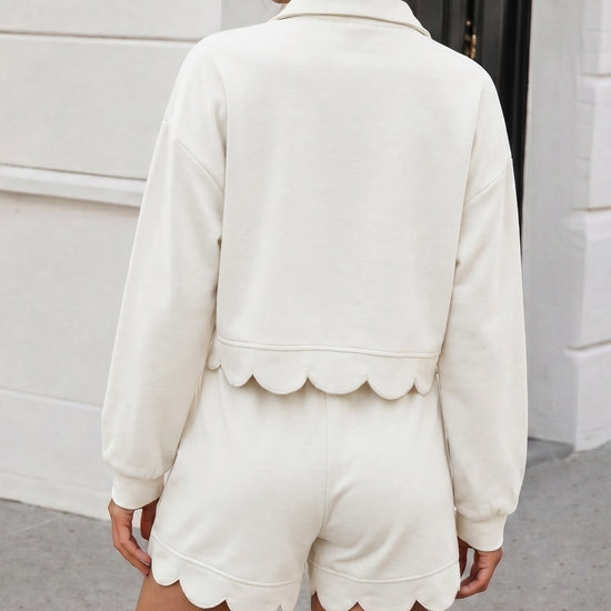 Crop Tops With Shorts Ruffle Trim Solid Sets - Fisoew