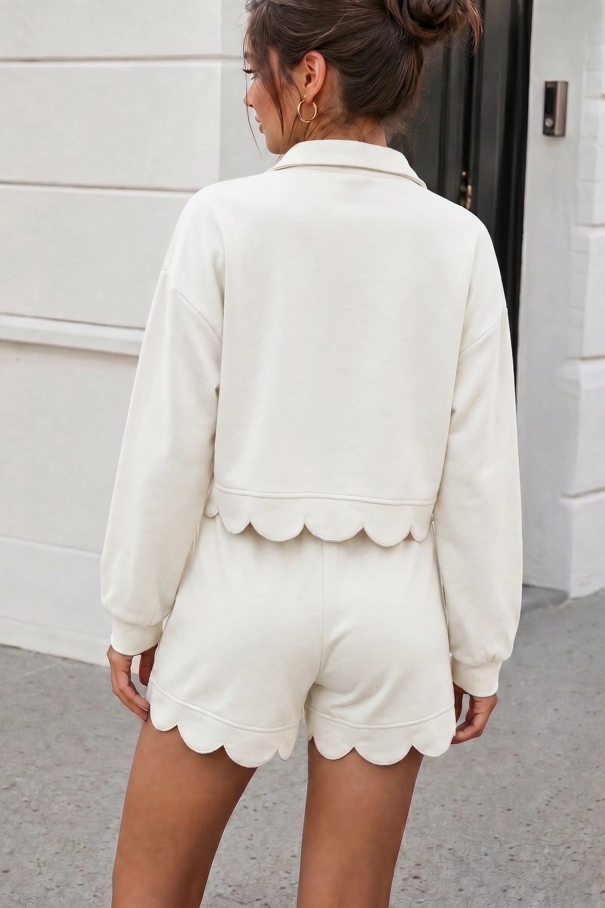 Crop Tops With Shorts Ruffle Trim Solid Sets - Fisoew