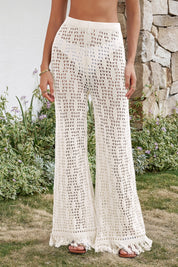 Fisoew Women's White Crochet Cover Up Pants