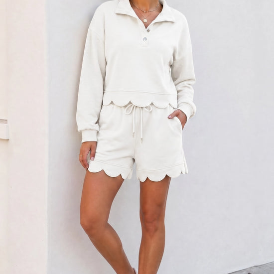 Crop Tops With Shorts Ruffle Trim Solid Sets - Fisoew