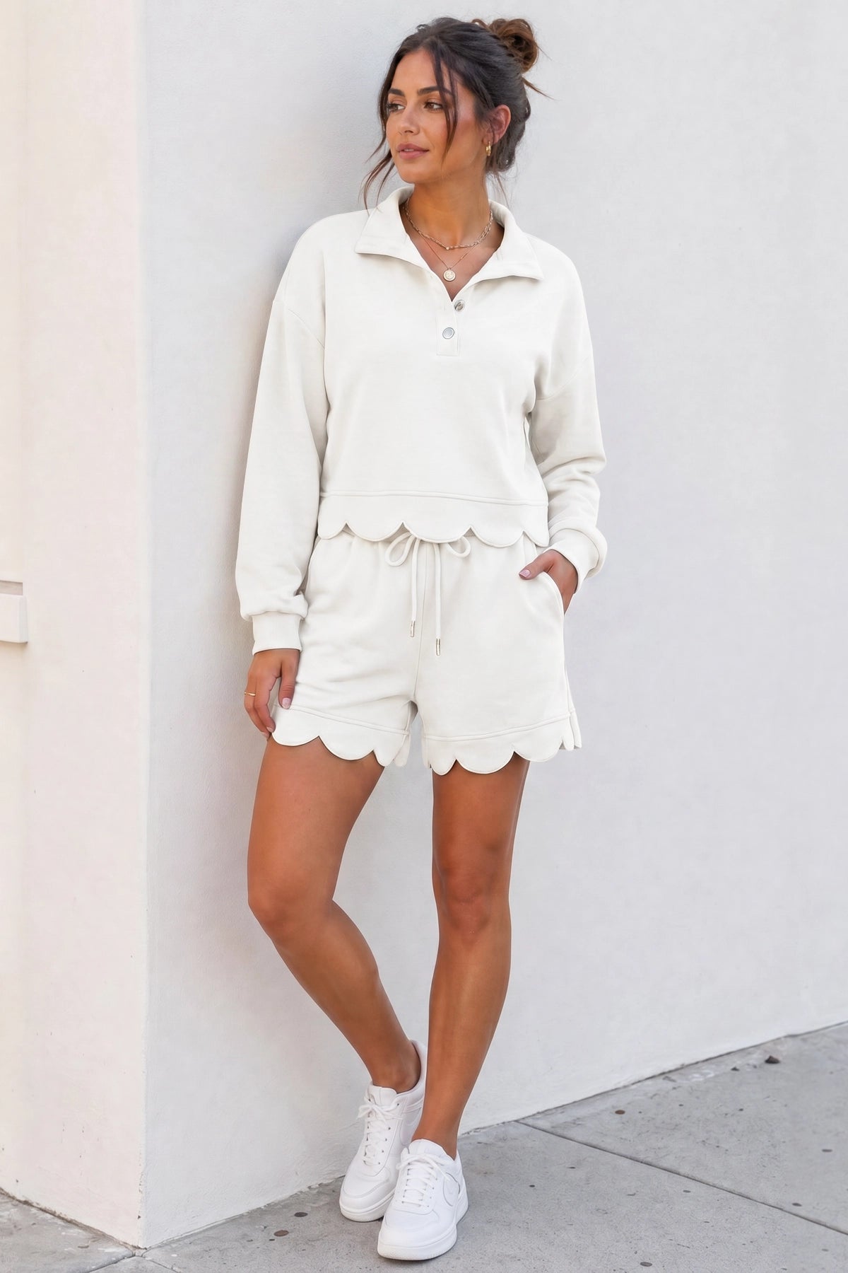 Crop Tops With Shorts Ruffle Trim Solid Sets - Fisoew