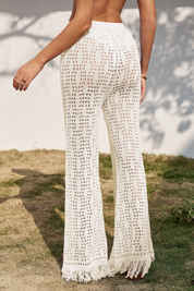 Fisoew Women's White Crochet Cover Up Pants