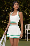 Womens White Green 2 Piece Tennis Skirt Sets Fisoew - Fisoew