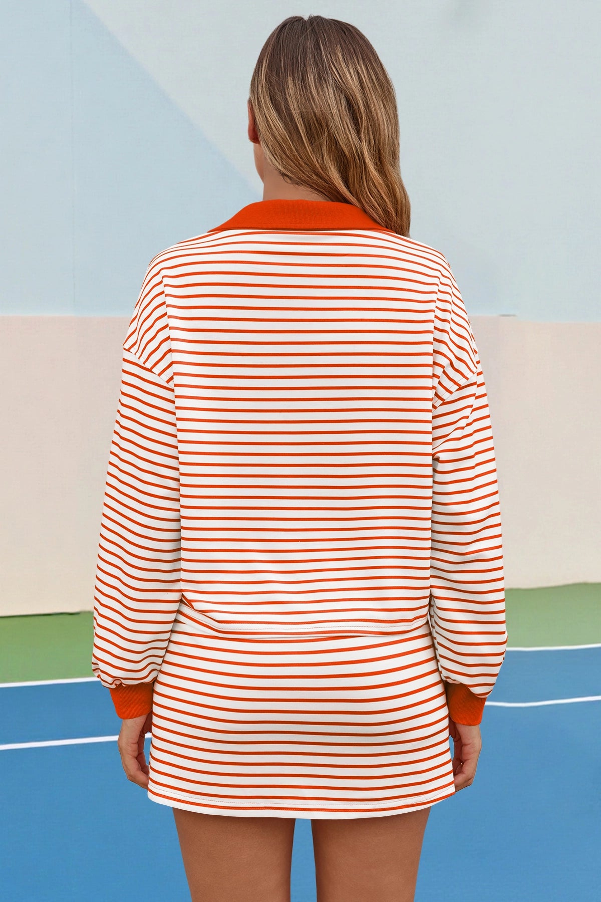 Womens Orange Striped 2 Piece Outfits Fisoew - Fisoew