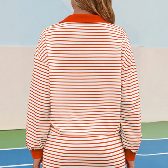 Womens Orange Striped 2 Piece Outfits Fisoew - Fisoew