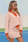 Womens Orange Striped 2 Piece Outfits Fisoew - Fisoew