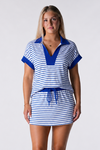 Blue Striped Sweatshirt Skirt 2 Piece Outfits - Fisoew