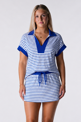 Blue Striped Sweatshirt Skirt 2 Piece Outfits