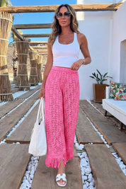 Fisoew Women's Pink Crochet Cover Up Pants