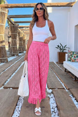 Fisoew Women's Pink Crochet Cover Up Pants