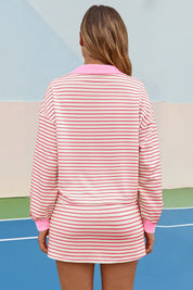 Womens Pink Striped 2 Piece Outfits Fisoew