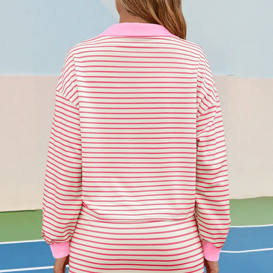 Womens Pink Striped 2 Piece Outfits Fisoew - Fisoew