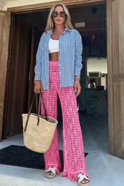Fisoew Women's Pink Crochet Cover Up Pants
