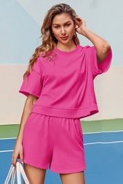 Womens Pink Oversized 2 Piece Outfits Fisoew - Fisoew