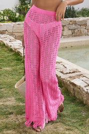 Fisoew Women's Pink Crochet Cover Up Pants