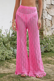 Fisoew Women's Pink Crochet Cover Up Pants
