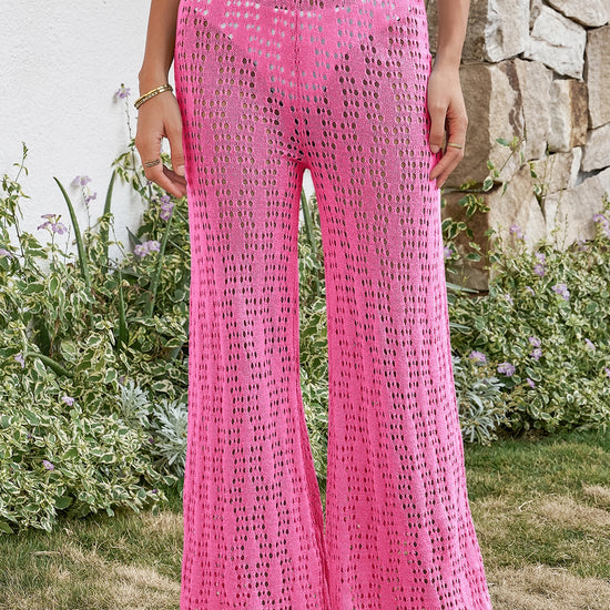 Fisoew Women's Pink Crochet Cover Up Pants - Fisoew
