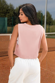 Fisoew Women's Pink Sleeveless Loose Fit Workout Cropped Tank Tops - Fisoew