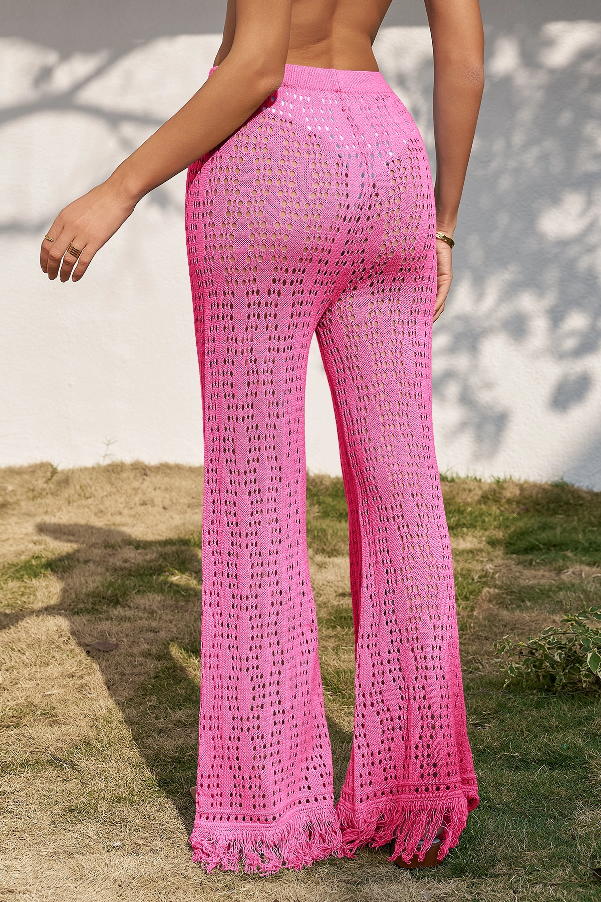 Fisoew Women's Pink Crochet Cover Up Pants