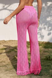 Fisoew Women's Pink Crochet Cover Up Pants