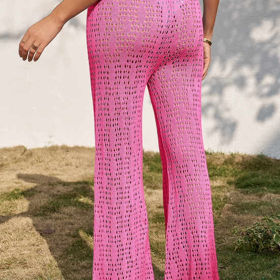Fisoew Women's Pink Crochet Cover Up Pants - Fisoew