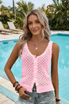 Fisoew Women's  Pink Sleeveless Crochet Sweater Tank Tops - Fisoew