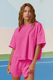 Womens Pink Oversized 2 Piece Outfits Fisoew - Fisoew