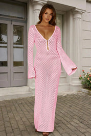 Fisoew Women's Pink Long Sleeve Sexy Bodycon Summer Knit Dresses