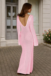 Fisoew Women's Pink Long Sleeve Sexy Bodycon Summer Knit Dresses